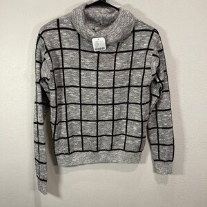 Cooperative turtleneck sweater gray black grid square